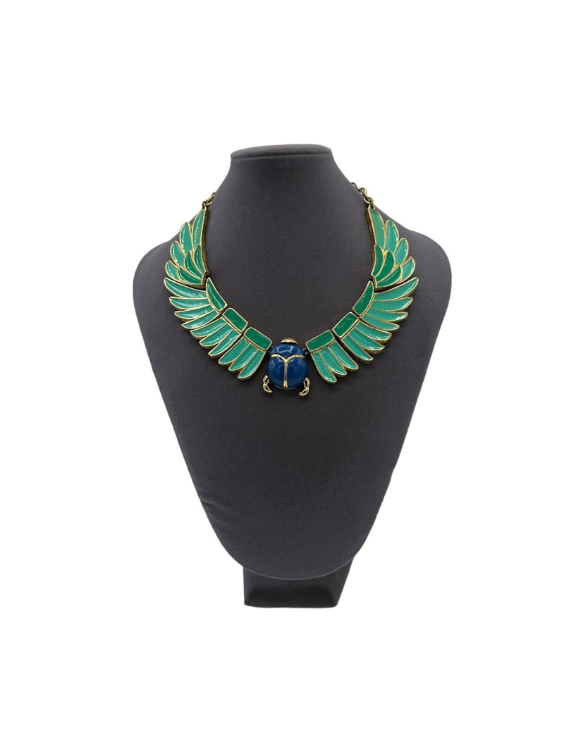 Hattie Carnegie Egyptian Revival Enamel Scarab Necklace - 24 Wishes Vintage Jewelry