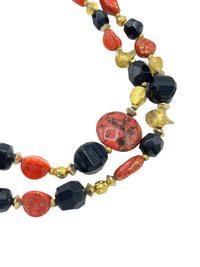 Hattie Carnegie Multi-Strand Black & Orange Glass Bead Necklace - 24 Wishes Vintage Jewelry
