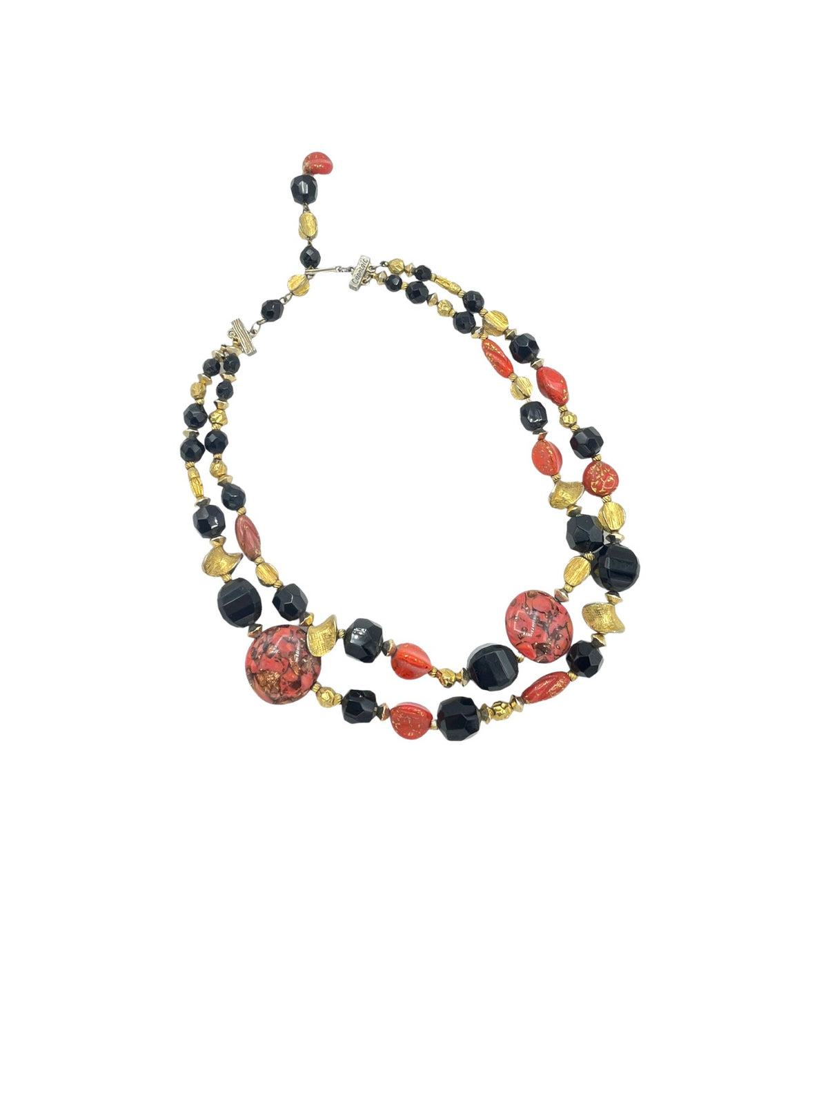 Hattie Carnegie Multi-Strand Black & Orange Glass Bead Necklace - 24 Wishes Vintage Jewelry