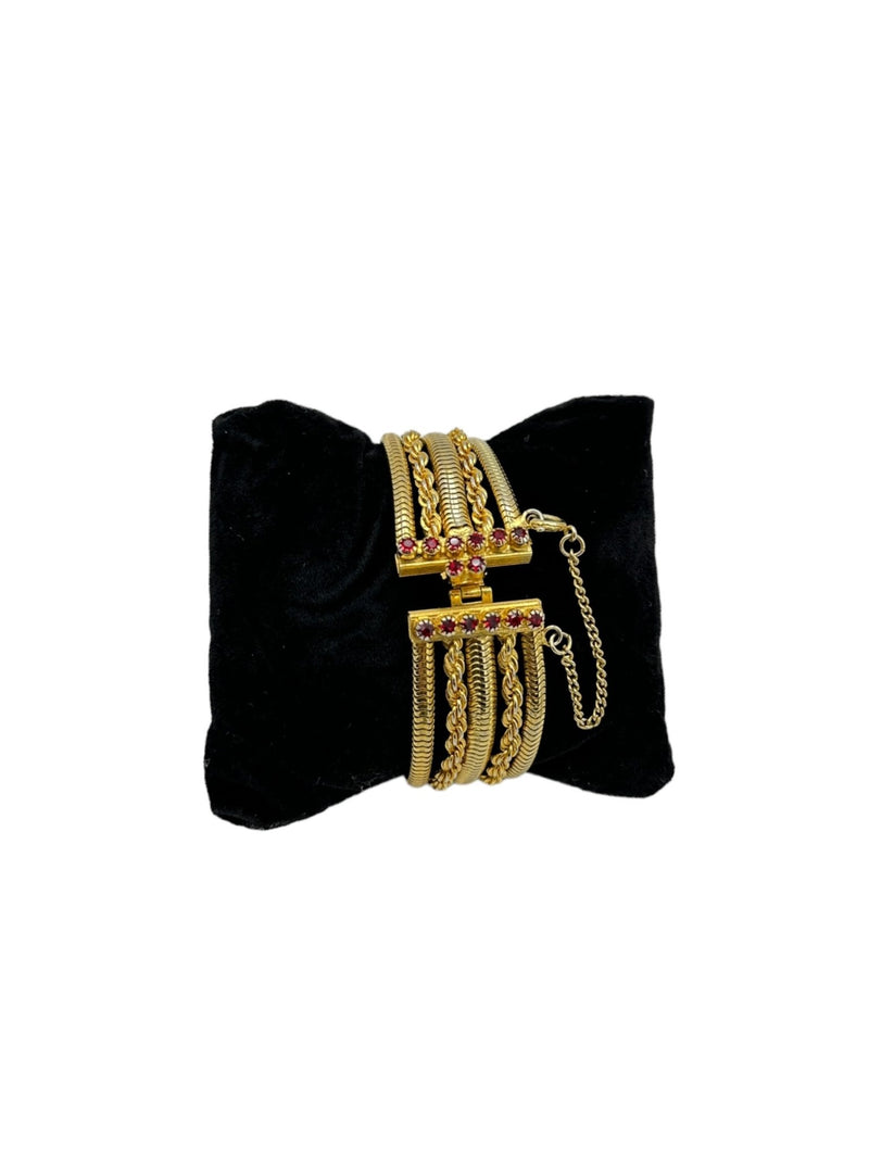 Hattie Carnegie Vintage Jewelry Gold Multi-Chain Fancy Clasp Bracelet - 24 Wishes Vintage Jewelry