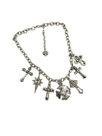 Heavy Sterling Silver 925 Cable Chain Cross Charms Layering Necklace - 24 Wishes Vintage Jewelry