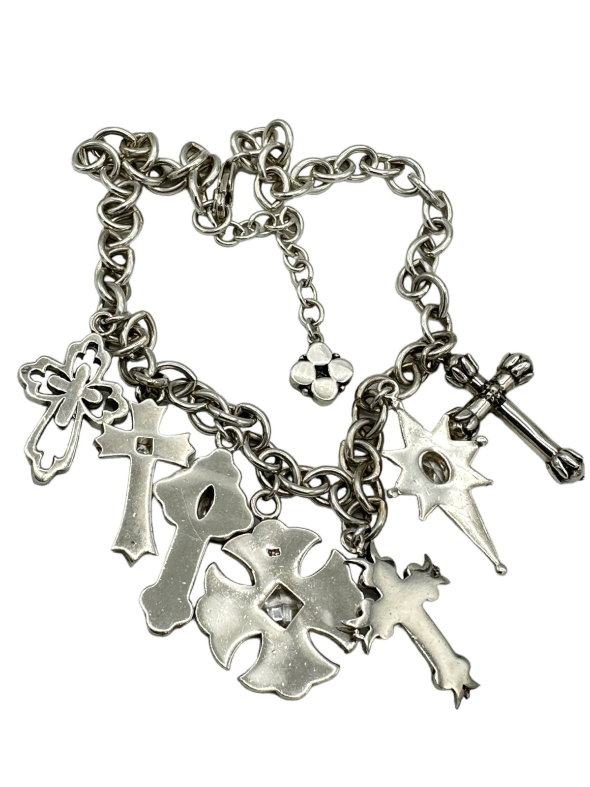 Heavy Sterling Silver 925 Cable Chain Cross Charms Layering Necklace - 24 Wishes Vintage Jewelry