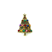 Hollycraft Layered Rhinestone Christmas Tree Brooch - 24 Wishes Vintage Jewelry
