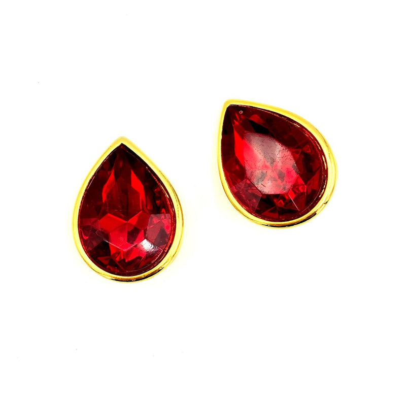 Ginnie Johansen Red Ruby Teardrop Clip-On Earrings-Sustainable Fashion with Vintage Style-Trending Designer Fashion-24 Wishes
