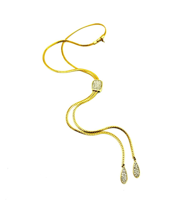 update alt-text with template Gold Trifari Rhinestone Lariat Slider Necklace-Necklaces & Pendants-Trifari-[trending designer jewelry]-[trifari jewelry]-[Sustainable Fashion]