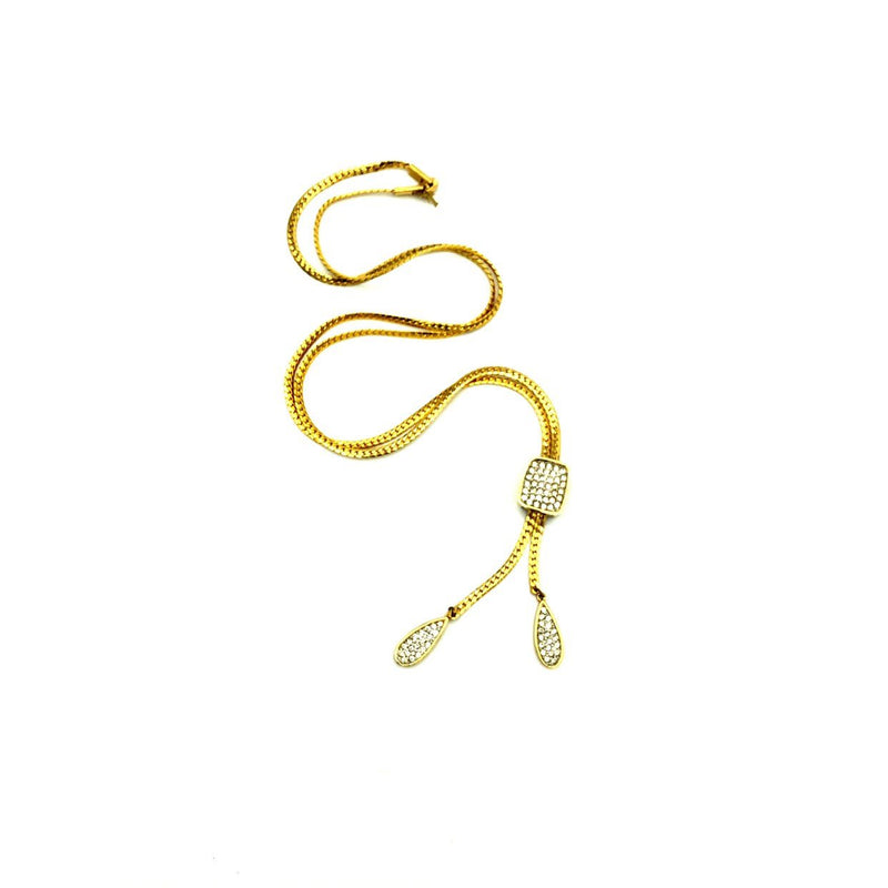 update alt-text with template Gold Trifari Rhinestone Lariat Slider Necklace-Necklaces & Pendants-Trifari-[trending designer jewelry]-[trifari jewelry]-[Sustainable Fashion]