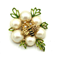update alt-text with template Monet White Pearl Bee Vintage Brooch-Brooches & Pins-Monet-[trending designer jewelry]-[monet jewelry]-[Sustainable Fashion]