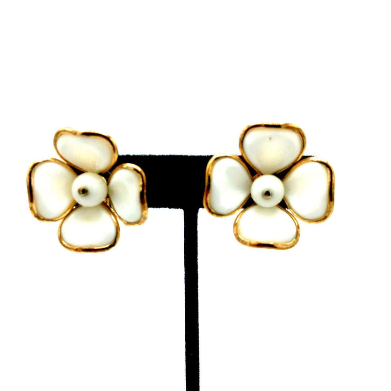 update alt-text with template Crown Trifari White Glass Dogwood Vintage Earrings-Earrings-Trifari-[trending designer jewelry]-[trifari jewelry]-[Sustainable Fashion]