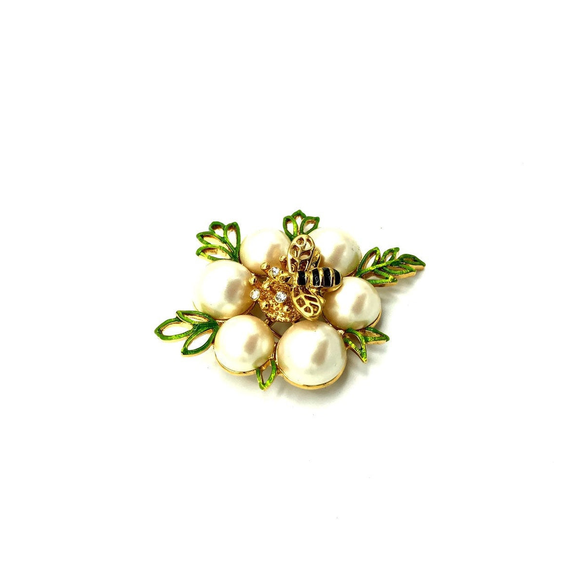 update alt-text with template Monet White Pearl Bee Vintage Brooch-Brooches & Pins-Monet-[trending designer jewelry]-[monet jewelry]-[Sustainable Fashion]