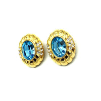 Gold Nolan Miller Blue Topaz Rhinestone Vintage Earrings-Sustainable Fashion with Vintage Style-Trending Designer Fashion-24 Wishes