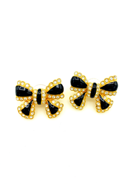 Joan Rivers Enamel & Rhinestone Bow Vintage Pierced Earrings