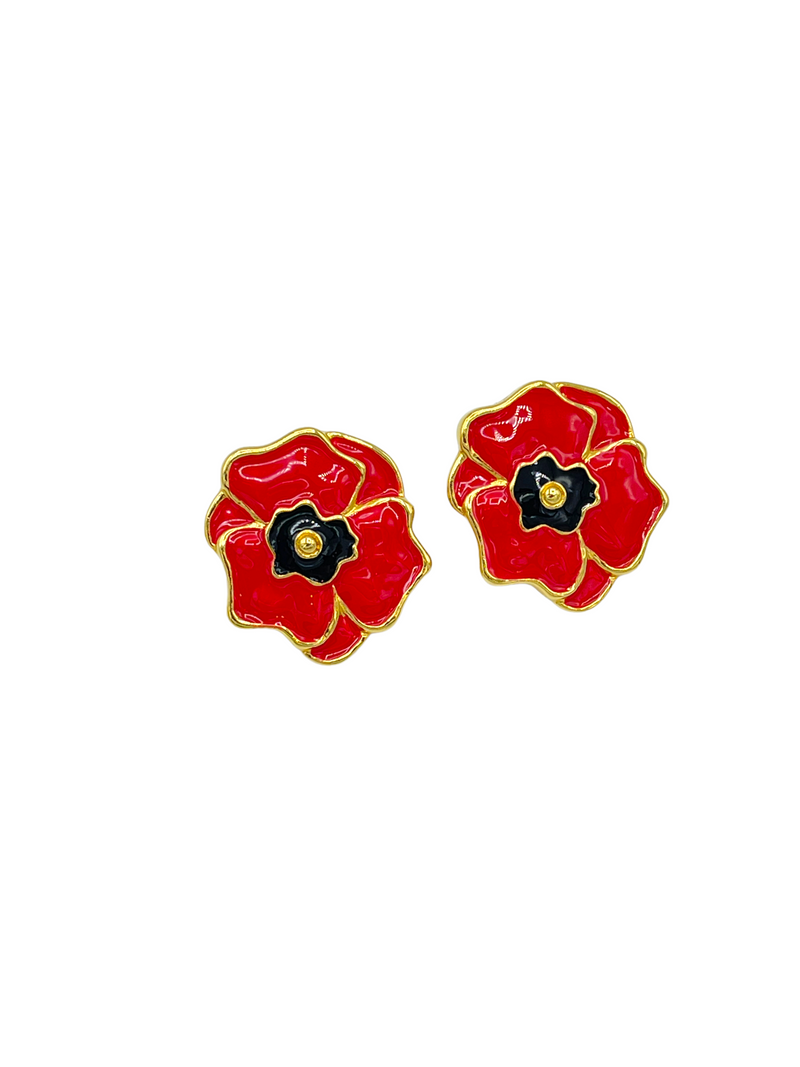 Escada Vintage Red Poppy Clip-On Earrings