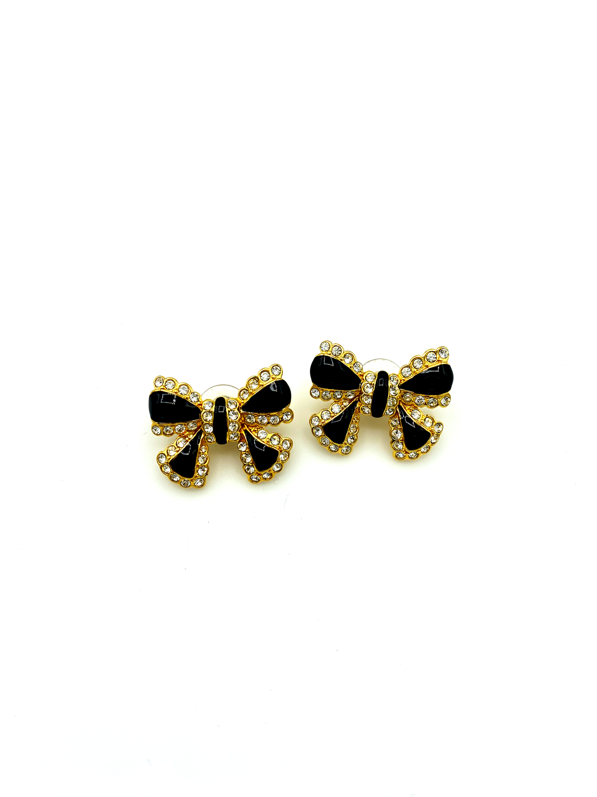 Joan Rivers Enamel & Rhinestone Bow Vintage Pierced Earrings