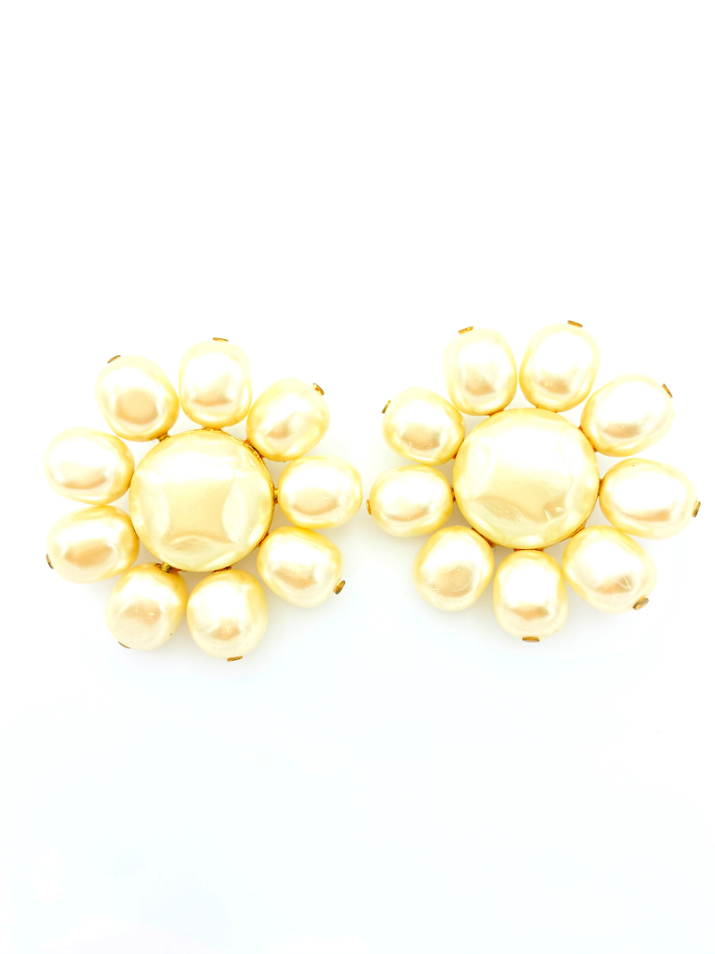 Guy Boyer Vintage White Pearl Flower Classic Earrings-Sustainable Fashion with Vintage Style-Trending Designer Fashion-24 Wishes