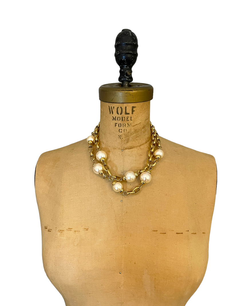 Gold Givenchy Pearl & Chain Layered Necklace