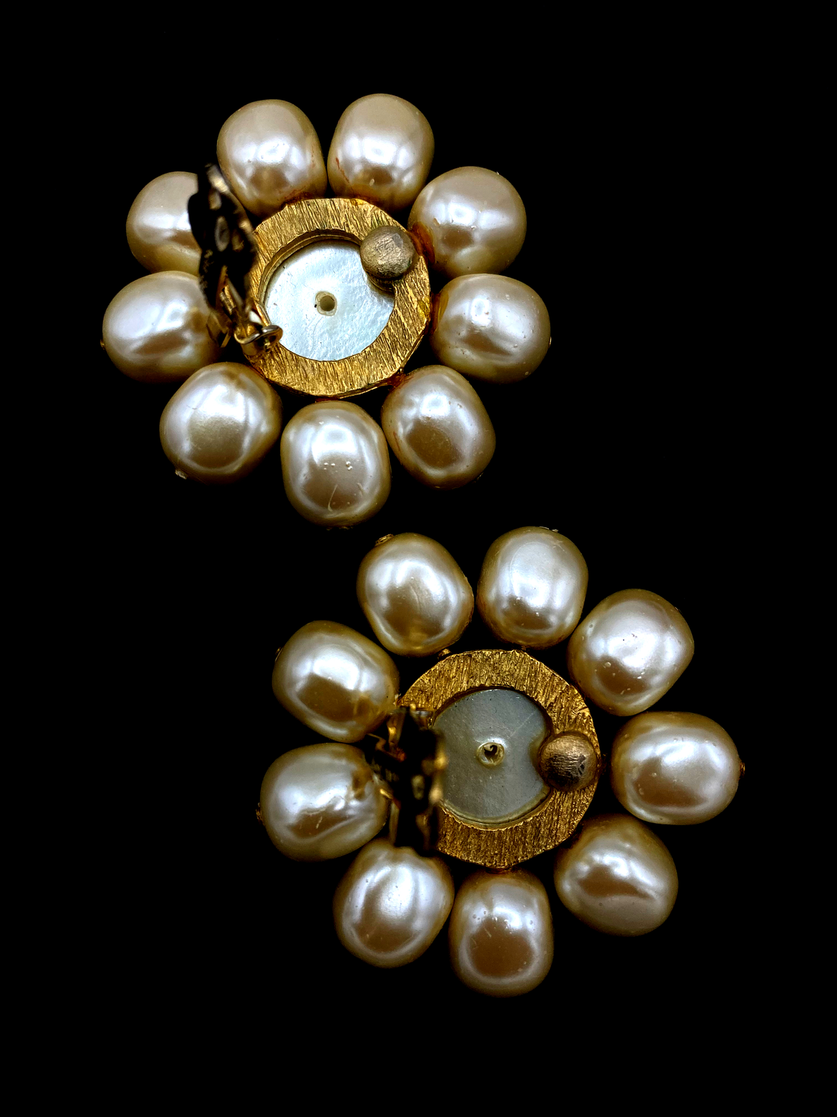Guy Boyer Vintage White Pearl Flower Classic Earrings-Sustainable Fashion with Vintage Style-Trending Designer Fashion-24 Wishes