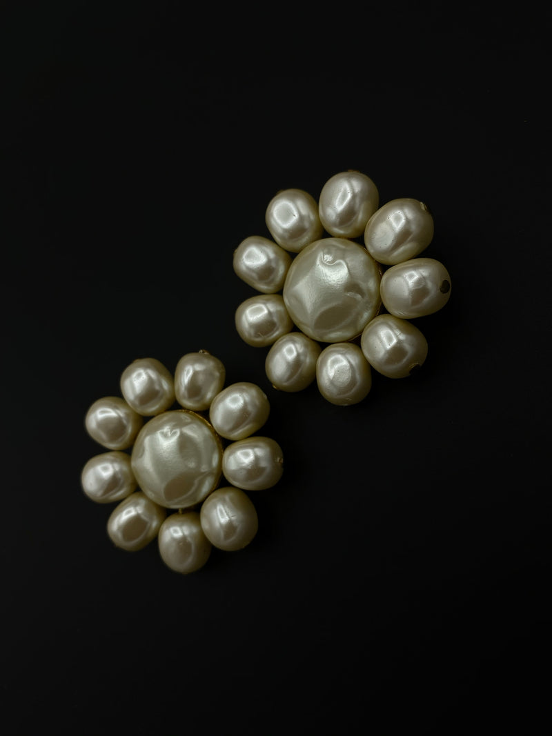 Guy Boyer Vintage White Pearl Flower Classic Earrings-Sustainable Fashion with Vintage Style-Trending Designer Fashion-24 Wishes