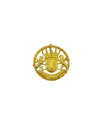 Ivana Gold Round Heraldic Crown Shield Vintage Brooch - 24 Wishes Vintage Jewelry