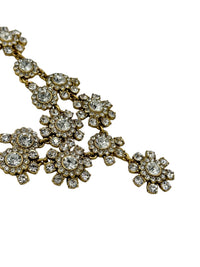 J. Crew Vintage Jewelry Layered Clear Rhinestone Floral Statement Bib Necklace - 24 Wishes Vintage Jewelry