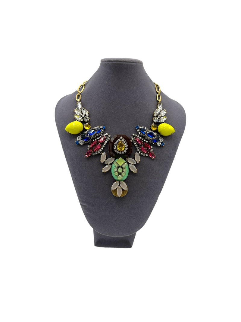 J. Crew Vintage Jewelry Layered Colorful Rhinestone Statement Bib Necklace - 24 Wishes Vintage Jewelry