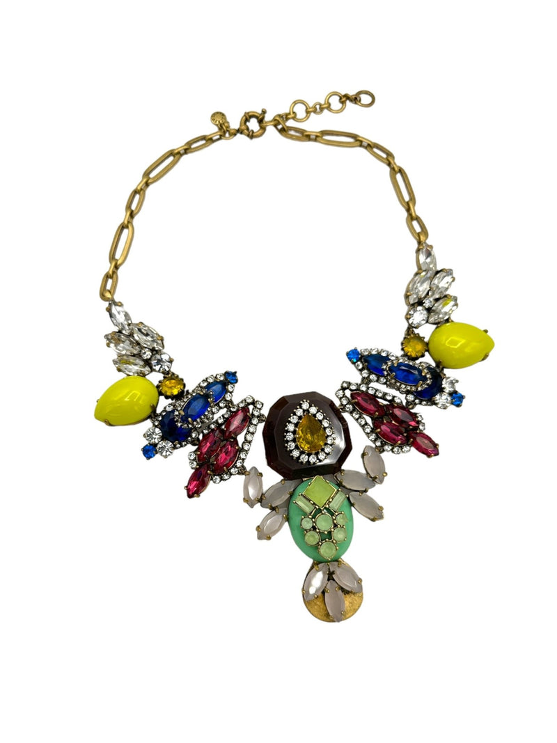 J. Crew Vintage Jewelry Layered Colorful Rhinestone Statement Bib Necklace - 24 Wishes Vintage Jewelry