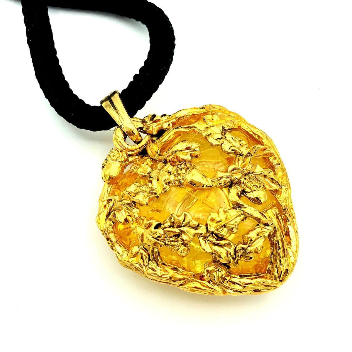 JACKY DE G Gold Heart Vintage Lucite Pendant - 24 Wishes Vintage Jewelry