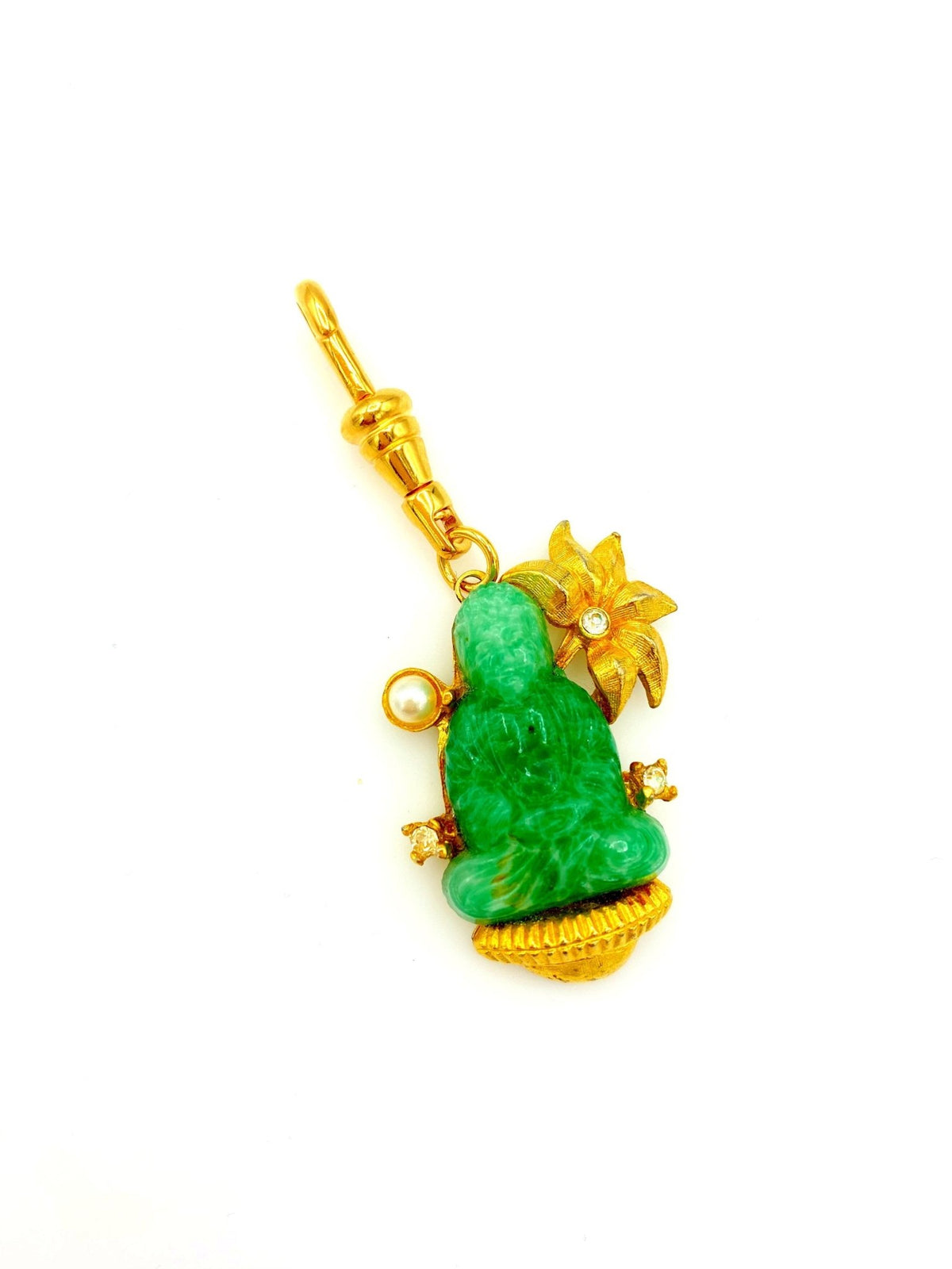 Jade Budda Pearl & Rhinestone Charm - 24 Wishes Vintage Jewelry