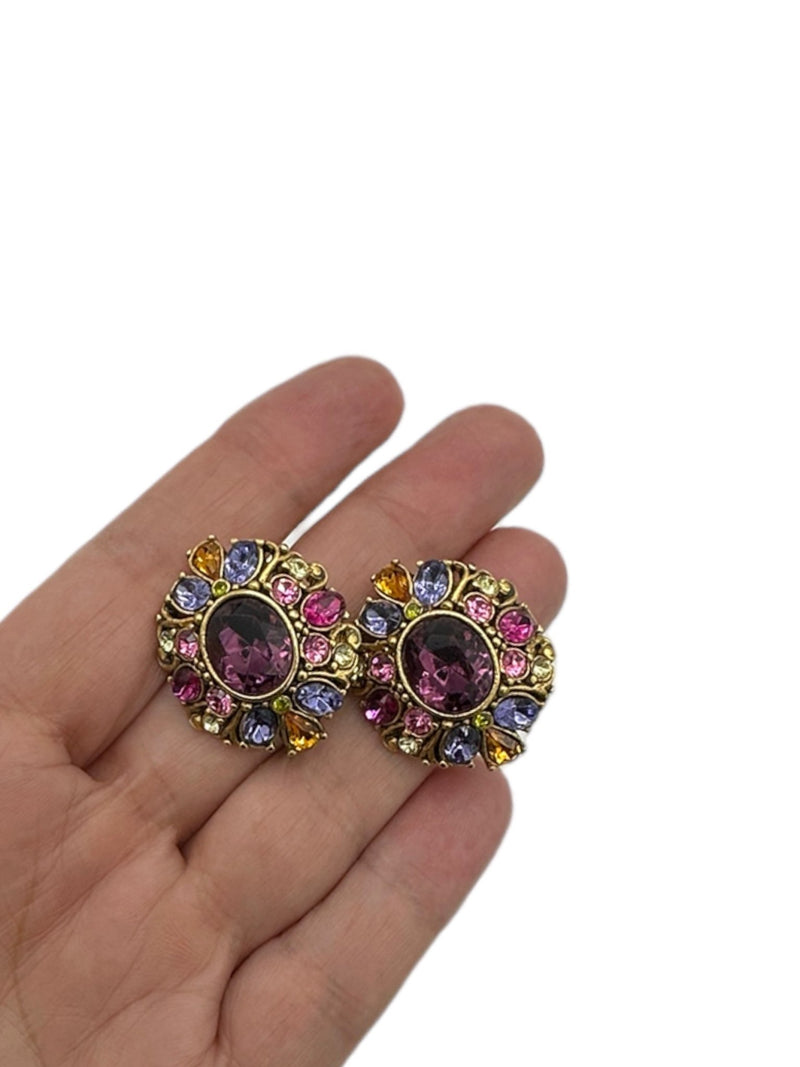 Joan River Pastel Rhinestone Victorian Revival Clip-On Earrings - 24 Wishes Vintage Jewelry