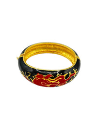 Joan Rivers Black Enamel Red Dragon Hinged Bangle Bracelet - 24 Wishes Vintage Jewelry