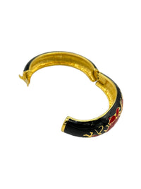 Joan Rivers Black Enamel Red Dragon Hinged Bangle Bracelet - 24 Wishes Vintage Jewelry
