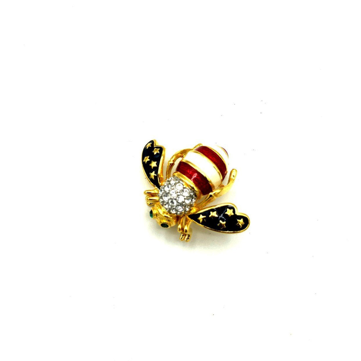 Joan Rivers Blue Stars & Red Stripes Enamel Bee Brooch - 24 Wishes Vintage Jewelry