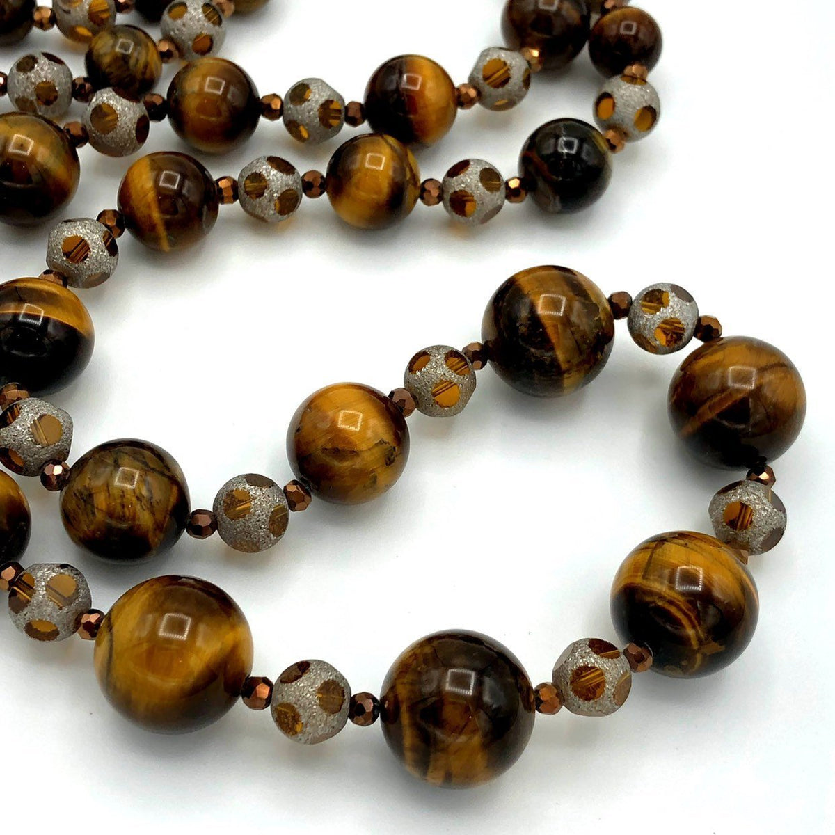 Joan Rivers Brown Tiger Eye Long Bead Vintage Necklace - 24 Wishes Vintage Jewelry