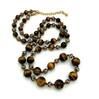 Joan Rivers Brown Tiger Eye Long Bead Vintage Necklace - 24 Wishes Vintage Jewelry