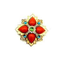 Joan Rivers Cabochon Orange Coral Maltese Cross Mogul Vintage Brooch - 24 Wishes Vintage Jewelry