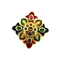 Joan Rivers Colorful Enamel Maltese Cross Vintage Brooch - 24 Wishes Vintage Jewelry
