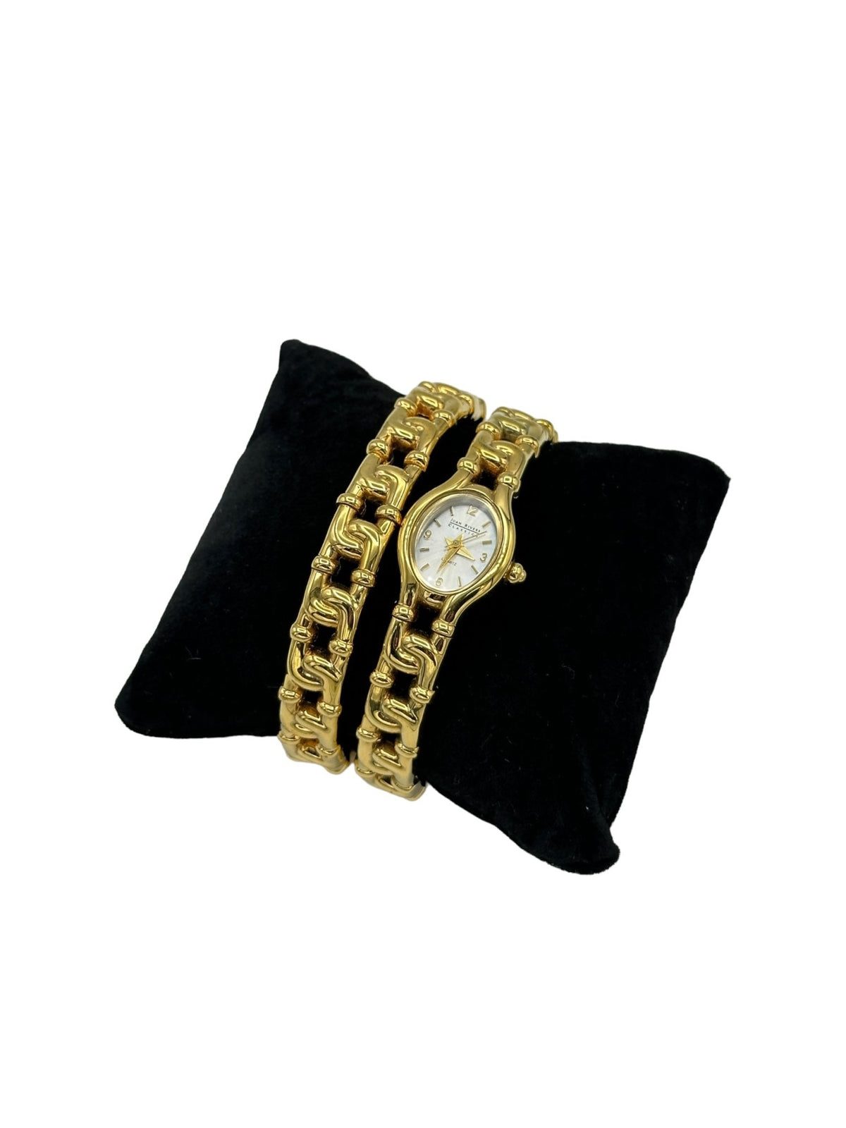 Joan Rivers Gold Chain Link Cuff Wristwatch with Matching Bracelet - 24 Wishes Vintage Jewelry