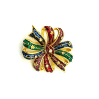 Joan Rivers Gold Enamel Bow Ribbon Brooch - 24 Wishes Vintage Jewelry