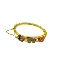 Joan Rivers Gold Enamel Flowers & Pearls Stacking Bangle Bracelet - 24 Wishes Vintage Jewelry