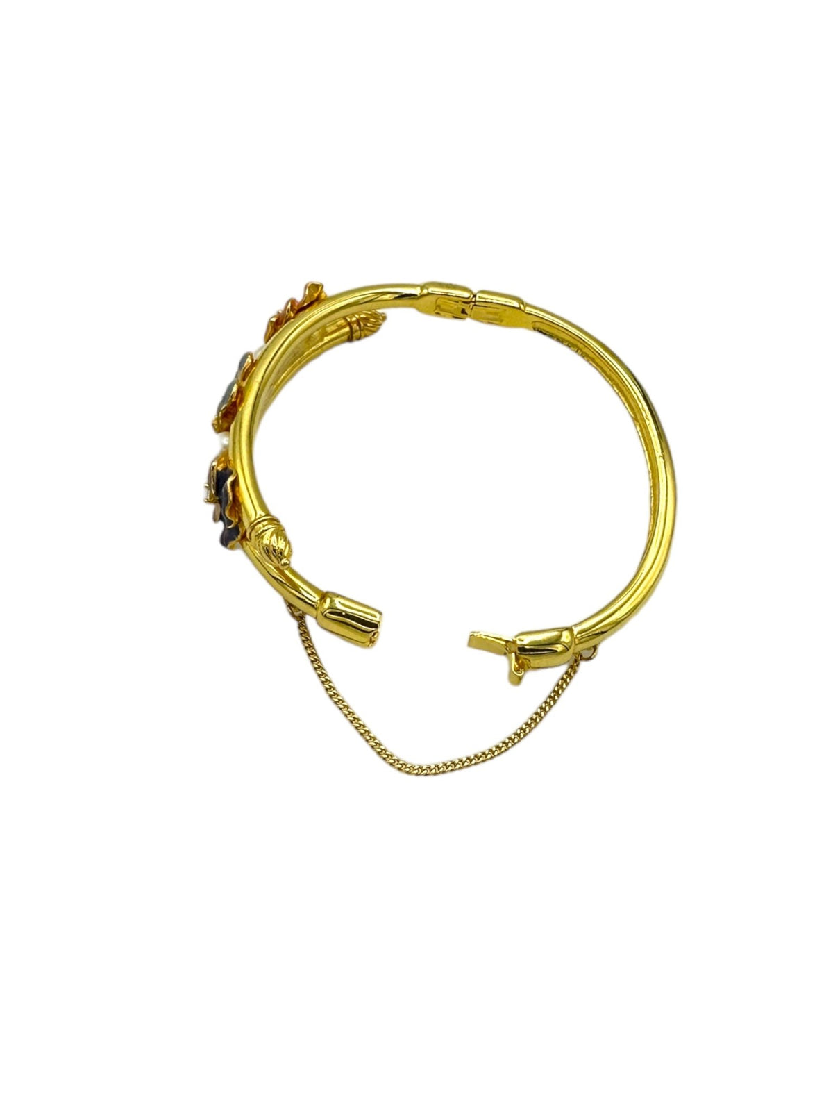 Joan Rivers Gold Enamel Flowers & Pearls Stacking Bangle Bracelet - 24 Wishes Vintage Jewelry