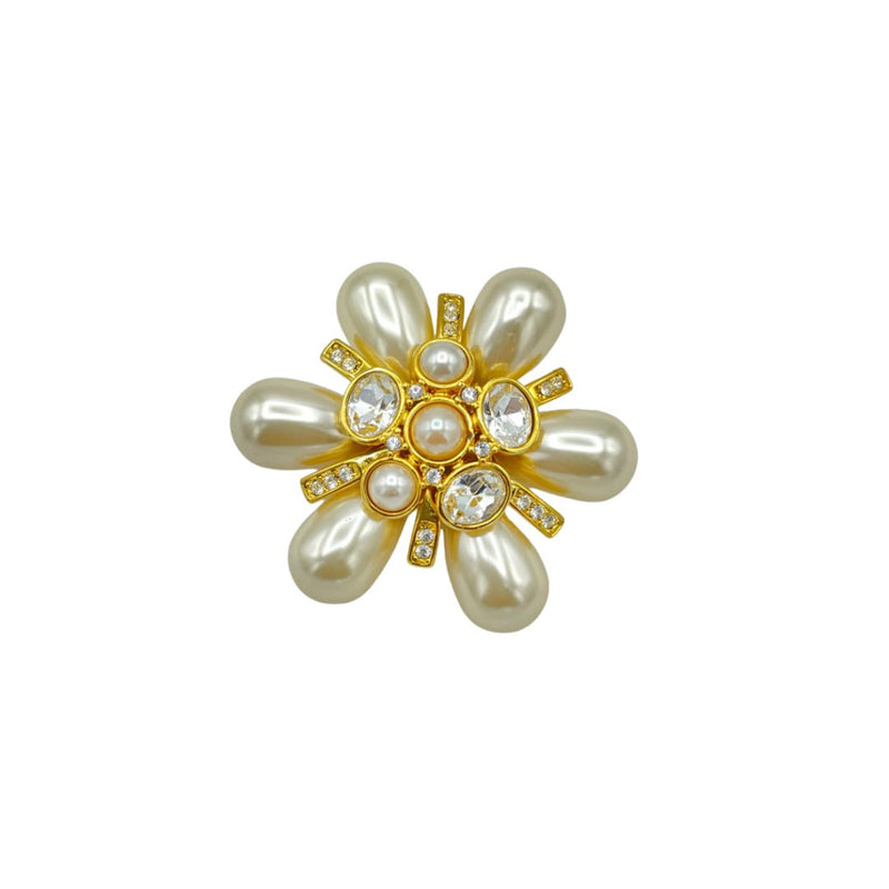 Joan Rivers Gold Pearls & Crystal Vintage Brooch - 24 Wishes Vintage Jewelry
