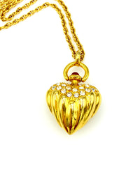 Joan Rivers Gold Puffy Heart Rhinestone Pendant - 24 Wishes Vintage Jewelry
