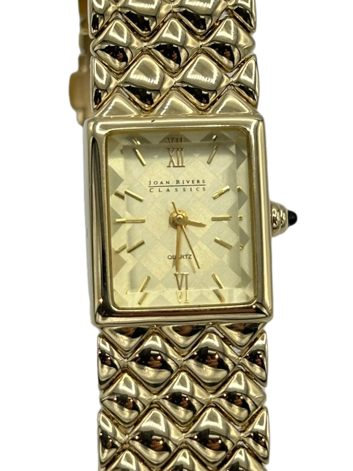 Joan Rivers Gold Quilted Band Beveled Face Wristwatch - 24 Wishes Vintage Jewelry