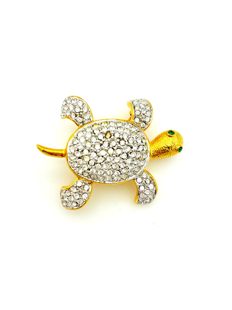 Joan Rivers Gold Rhinestone Pave Turtle Brooch Pin - 24 Wishes Vintage Jewelry