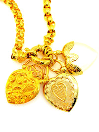 Joan Rivers Gold Victorian Heart Charms Vintage Pendant - 24 Wishes Vintage Jewelry
