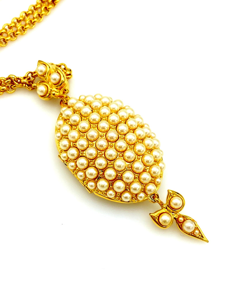 Joan Rivers Gold Victorian Inspired Pearl Locket Vintage Pendant - 24 Wishes Vintage Jewelry