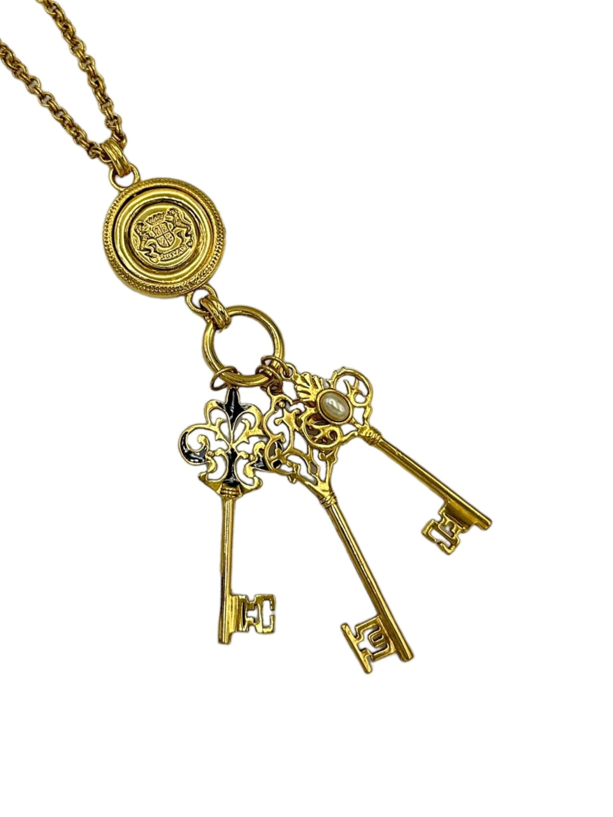Joan Rivers Gold Victorian Key Charms & Intaglio Vintage Pendant - 24 Wishes Vintage Jewelry