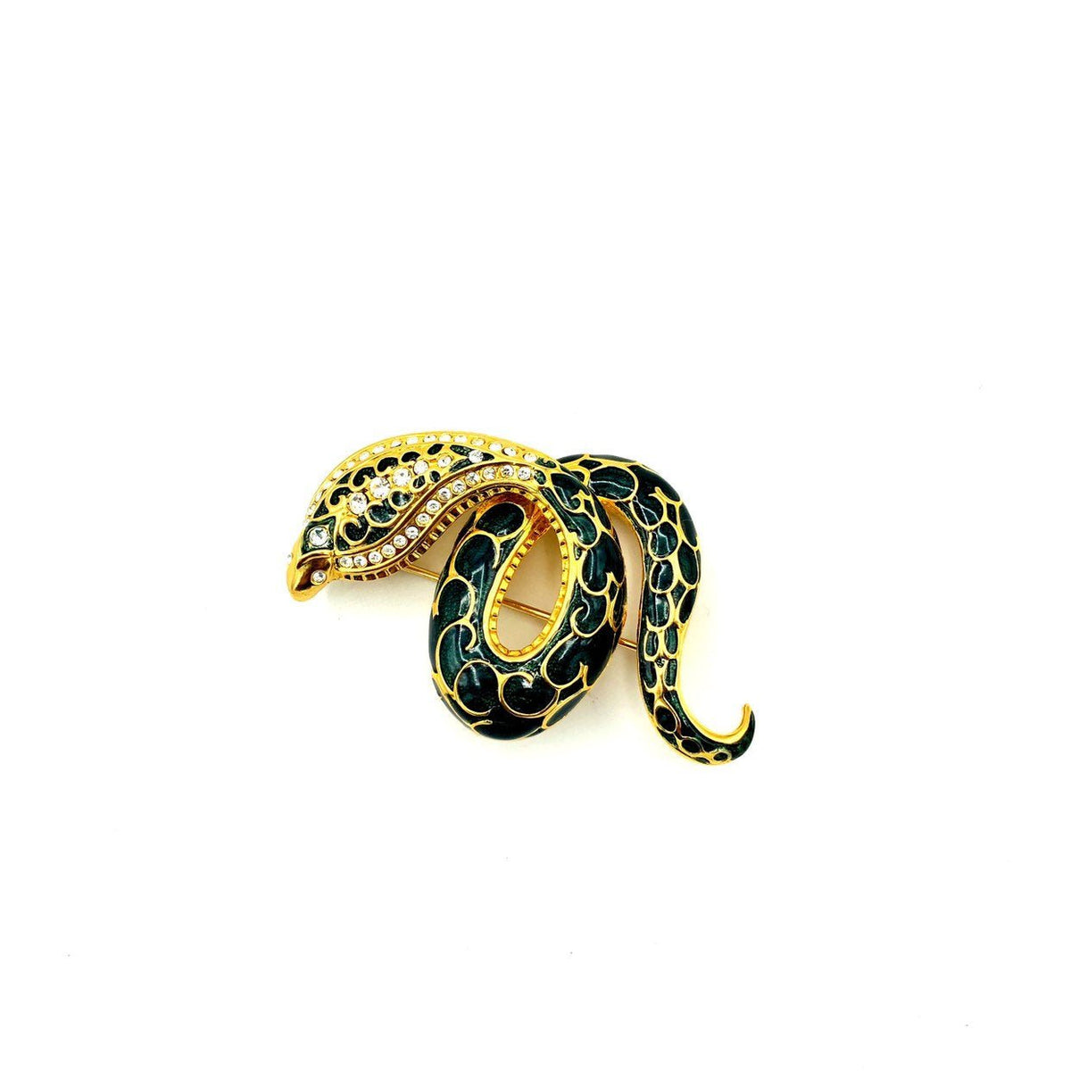 Joan Rivers Green Enamel Cobra Snake Vintage Brooch - 24 Wishes Vintage Jewelry