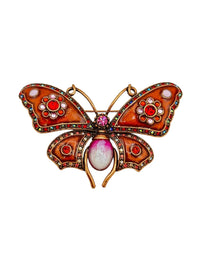 Joan Rivers Large Cabochon & Rhinestone Embellished Butterfly Brooch - 24 Wishes Vintage Jewelry