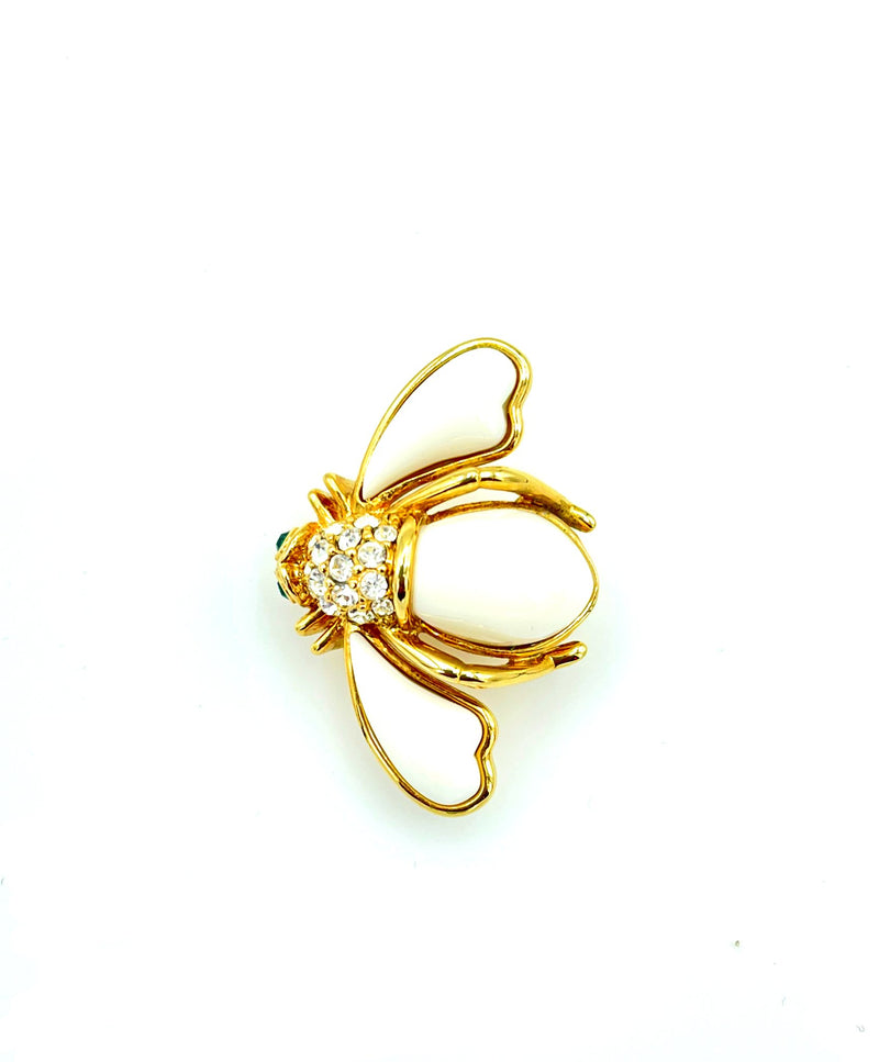 Joan Rivers Petite White Bee Brooch Pin - 24 Wishes Vintage Jewelry
