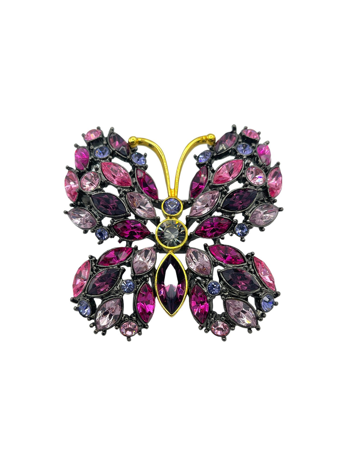 Joan Rivers Pink & Purple Rhinestone Butterfly Brooch - 24 Wishes Vintage Jewelry
